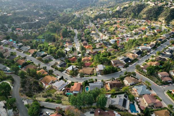 birds eye view of southern california suburban sprawl drone photo picture