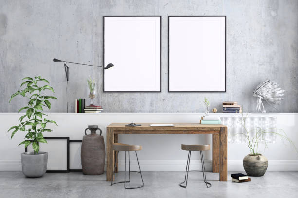 blank poster frame home office interior background template - wallpapers for walls room stock pictures, royalty-free photos & images