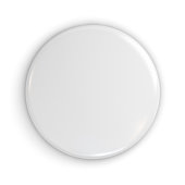 Blank white badge or button isolated on white background with shadow . 3D rendering