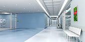 Blue hospital with copy space