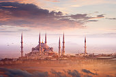 Blue Mosque and beautiful sunset in Istanbul, Turkey