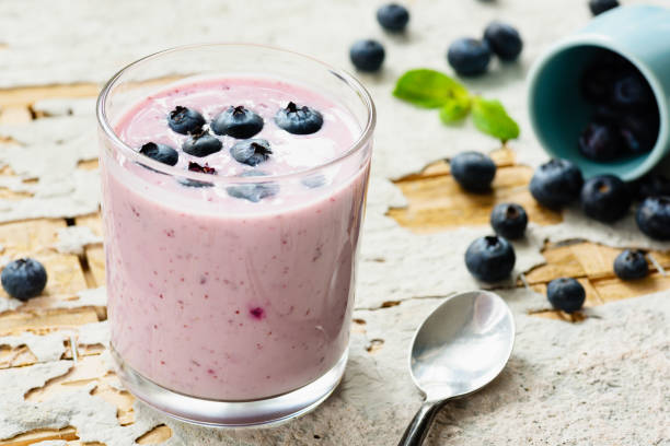 blueberry smoothie in glass picture