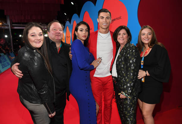 Bob Bakish Georgina Rodriguez Cristiano Ronaldo and guests attend the MTV EMAs 2019 at FIBES Conference and Exhibition Centre on November 03 2019 in...