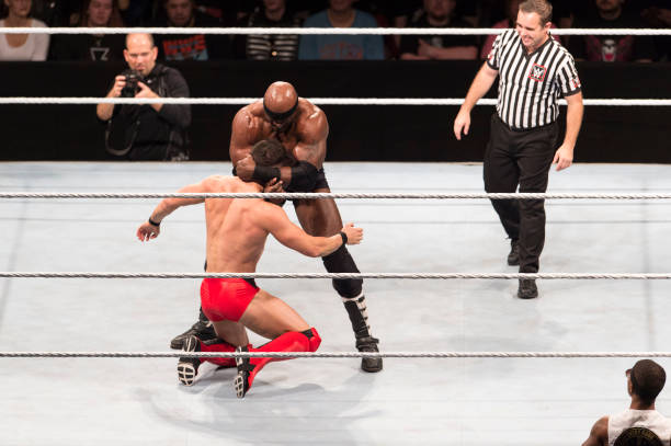 Bobby Lashley competes in the ring against Finn Balor during the WWE Live Show at Lanxess Arena on November 7 2018 in Cologne Germany