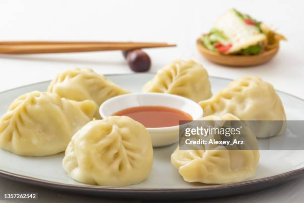 boiled dumplings manti wontons with minced
