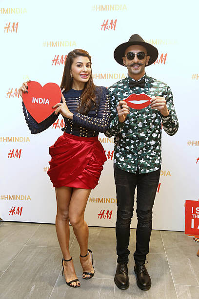 Bollywood actors Ranveer Singh and Jacqueline Fernandez during the launch of HM India`s flagship store at Select CITYWALK Saket on September 30 2015..