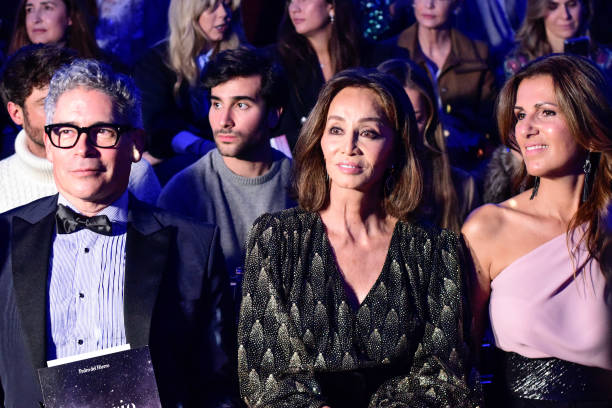 Boris Izaguirre and Isabel Preysler attend Pedro del Hierro fashion show during the Merecedes Benz Fashion Week Autum/Winter 202021 on January 29...