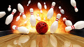 Bowling strike hit with fire explosion