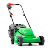 A brand new green electric power lawn mower