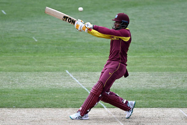 Brandon King of the West Indies bats during the ICC Men's T20 World Cup match between West Indies and Ireland at Bellerive Oval on October 21, 2022...