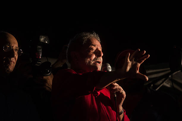 Brazilian Former President Luis Inacio Lula da Silva gives a speech to thousands of supporters out in protest on March 18 in Sao Paulo Brazil Former...