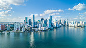 Brickell Key, Cityscape by air in Miami.