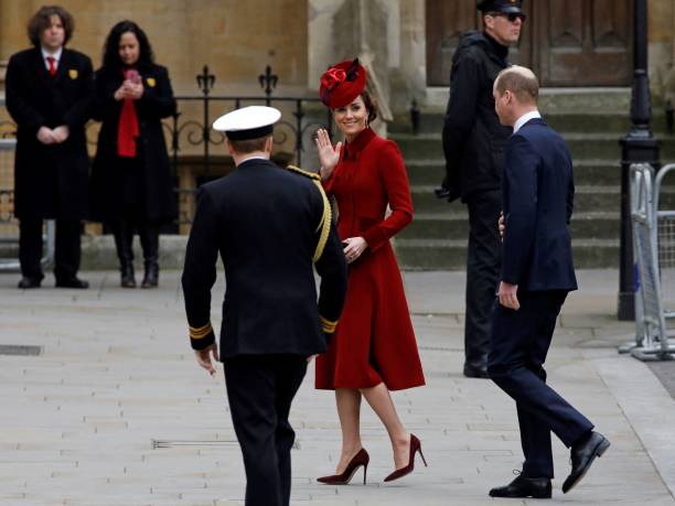 Britain's Catherine Duchess of Cambridge and Britain's Prince William Duke of Cambridge arrive to attend the annual Commonwealth Service at...