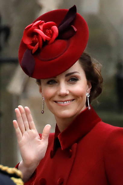 Britain's Catherine Duchess of Cambridge arrives to attend the annual Commonwealth Service at Westminster Abbey in London on March 09 2020 Britain's...