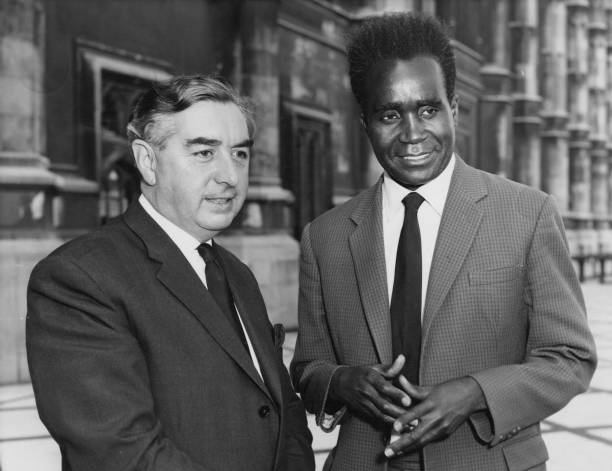 British politician George Brown the Deputy Leader of the Labour Party with Kenneth Kaunda leader of the Rhodesian United National Independence Party...