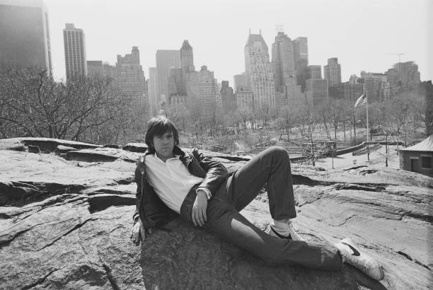 British singer-songwriter Peter Gabriel at central park, New York, US, 5th April 1977.