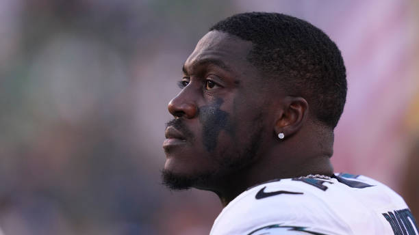 Brown of the Philadelphia Eagles looks on against the New York Jets during the preseason game at Lincoln Financial Field on August 12, 2022 in...