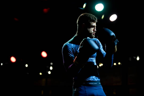 Calvin Kattar holds an open training session for fans and media during UFC Fight Night open workouts at Arbat Hall on November 6, 2019 in Moscow,...