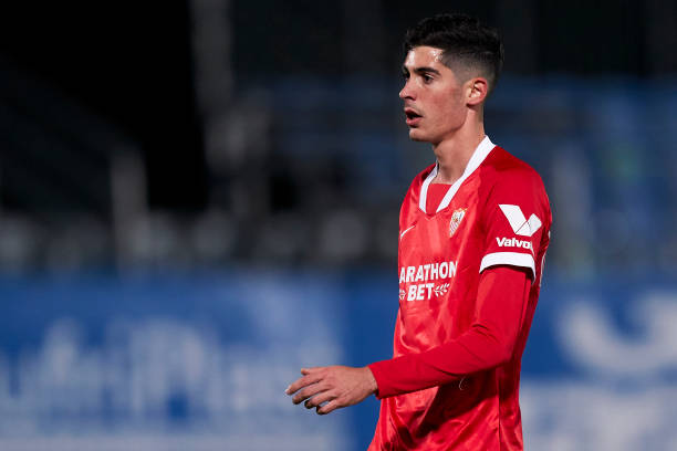 Carlos Fernandez of Sevilla FC looks on during Copa del Rey First Round match between Ciudad de Lucena and Sevilla FC at Estadio Ciudad de Lucena on...