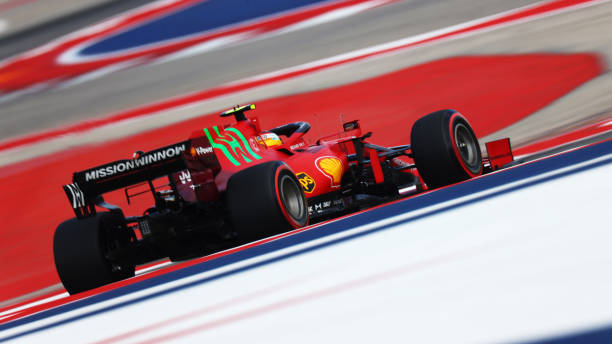 Carlos Sainz of Spain driving the Scuderia Ferrari SF21 during final practice ahead of the F1 Grand Prix of USA at Circuit of The Americas on October...