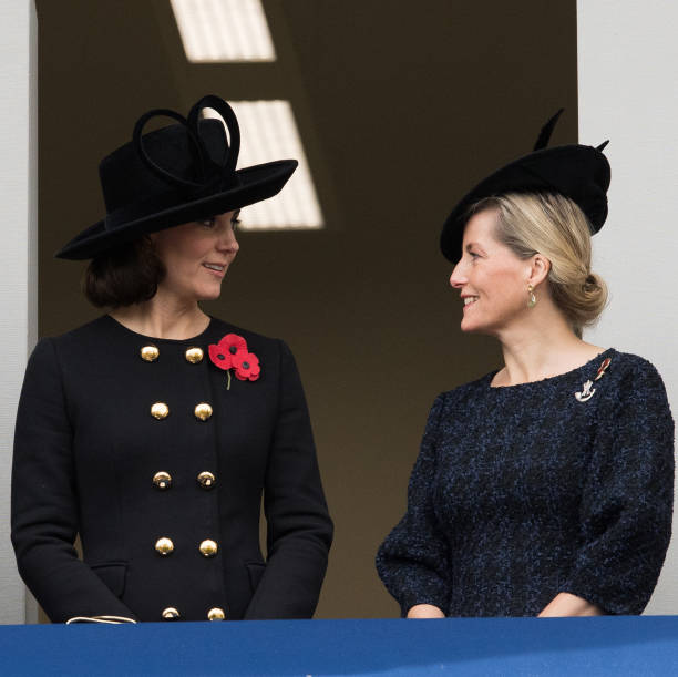 Catherine Duchess of Cambridge and Sophie Countess of Wessex during the annual Remembrance Sunday Service at The Cenotaph on November 12 2017 in...