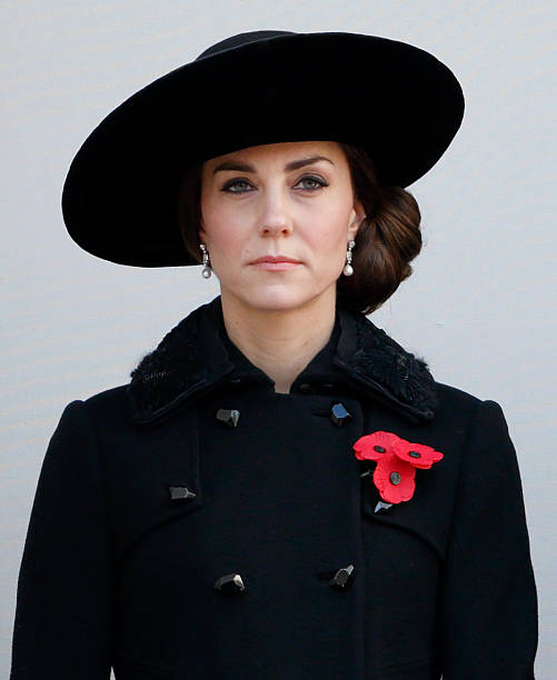 Catherine Duchess of Cambridge attends the annual Remembrance Sunday Service at the Cenotaph on Whitehall on November 13 2016 in London England The...
