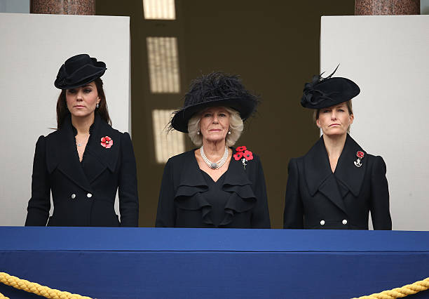 Catherine Duchess of Cambridge Camilla Duchess of Cornwall and Sophie Countess of Wessex attend the annual Remembrance Sunday Service at the Cenotaph...