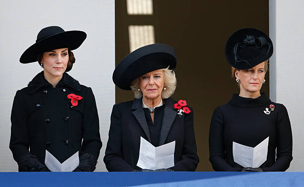 Catherine Duchess of Cambridge Camilla Duchess of Cornwall and Sophie Countess of Wessex attend the annual Remembrance Sunday Service at the Cenotaph...