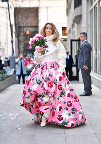 Celine Dion seen on the streets of Lower Manhattan on March 8, 2020 in New York City.