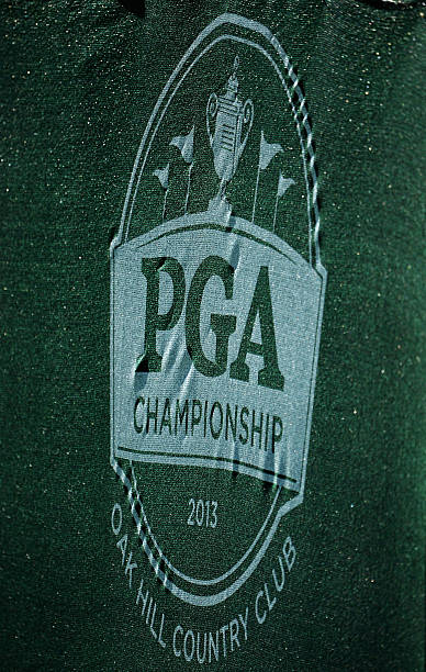 Championship logo is seen during a practice round prior to the start of the 95th PGA Championship at Oak Hill Country Club on August 5, 2013 in...
