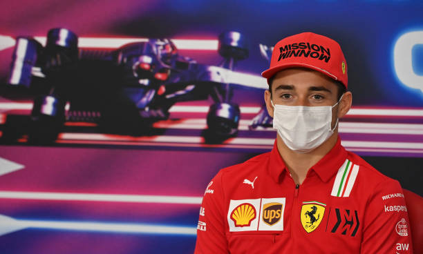 Charles Leclerc of Monaco and Ferrari talks in the Drivers Press Conference during previews ahead of the F1 Grand Prix of Qatar at Losail...