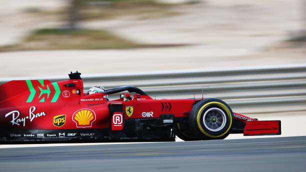 Charles Leclerc of Monaco driving the Scuderia Ferrari SF21 during Day Two of F1 Testing at Bahrain International Circuit on March 13, 2021 in...