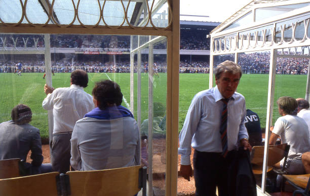 Chelsea manager John Neal behind the Chelsea dug-out during the Canon League Division One match between Arsenal and Chelsea held on August 25, 1984...