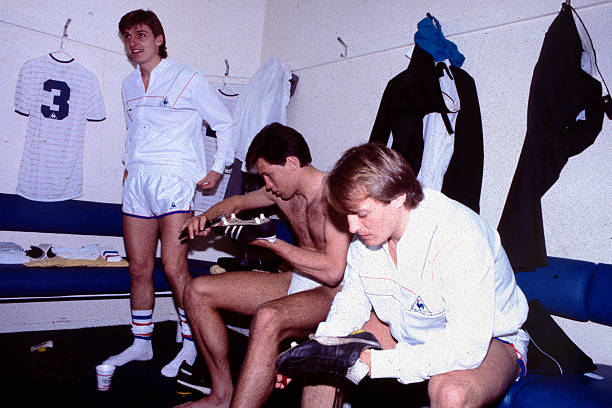 Chelsea players Colin Pates, Joe McLaughlin and John Bumstead in the dressing room before the game.