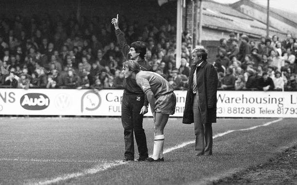 Chelsea's John Bumstead ready to take the field again, with Physio Norman Medhurst and manager John Neal.