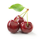 Cherry trio with stem and Leaf