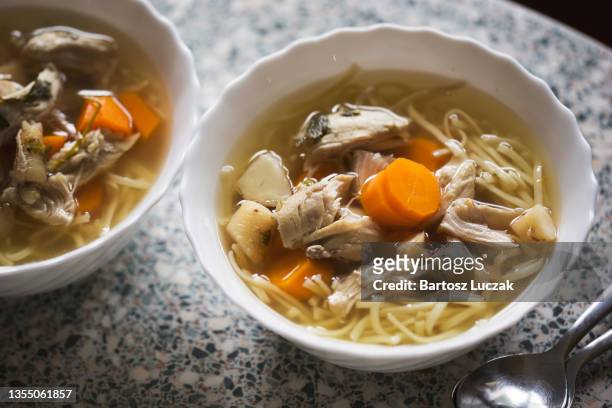chicken soup with carrot vegetables pasta