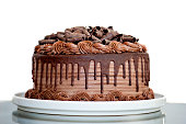 Chocolate Cake with Chocolate Fudge Drizzled Icing and Chocolate Curls
