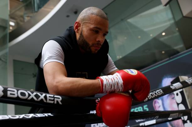 Chris Eubank Jr. Of England poses for a photograph after the BOXXER Media Work Out with his ahead of his forthcoming fight with Liam Williams of...