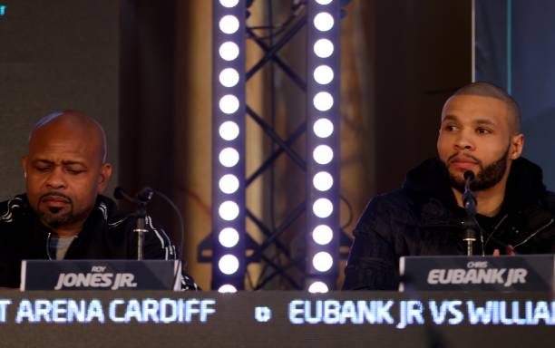 Chris Eubank Jr. Speaking during a press conference with his coach Roy Jones Jr held at Cardiff City Hall to promote the forthcoming BOXXER fight...