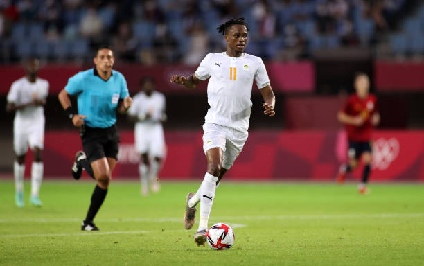 Christian Kouame of Team Ivory Coast runs with the ball during the Men's Quarter Final match between Spain and Cote d'Ivoire on day eight of the...