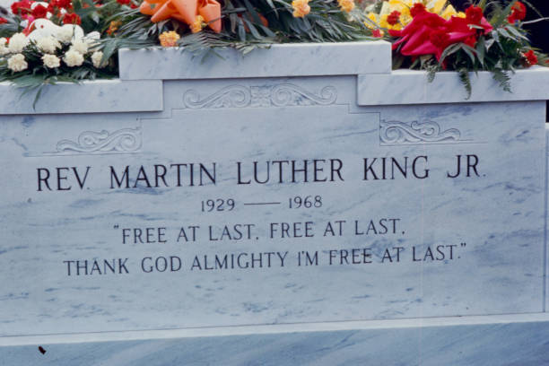 Close-up of Dr Martin Luther King Jr's headstone, Atlanta, Georgia, April 9, 1968.