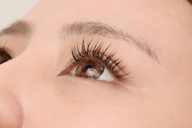 close-up of extended eyelashes - eye lashes stock pictures, royalty-free photos & images