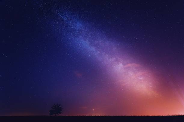 Colored milky way,Low angle view of silhouette of trees against sky at night,Czech Republic