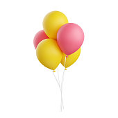 Colorful balloons 3d render illustration isolated on white background.