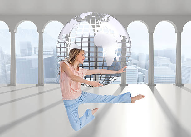 Composite image of woman doing dance pose