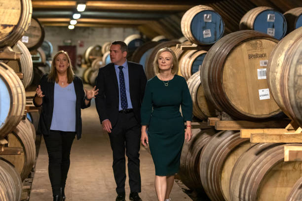 GBR: Liz Truss Visits A Whisky Distillery Ahead Of Perth Hustings