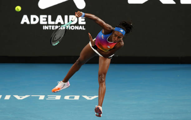 Cori Gauff of the USA in action against Madison Keys of the USA during day six of the 2022 Adelaide International at Memorial Drive on January 14,...