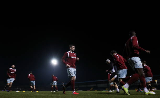 Cork , Ireland - 4 March 2022; Cobh Ramblers players warm-up before the SSE Airtricity League First Division match between Cobh Ramblers and Treaty...