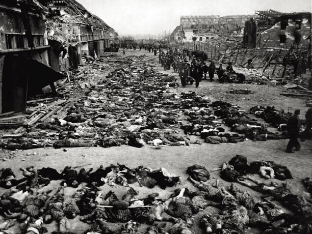 Corpses scattered in the square of Nordhausen concentration camp Germany May 1945
